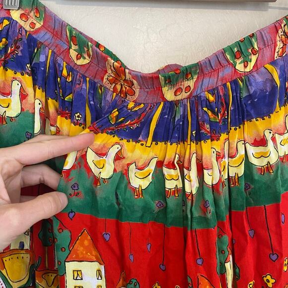 VTG Coldwater Creek Womens Sz XL Skirt Teacher Artsy Folk Art Ducks Cottagecore - Picture 5 of 8